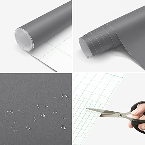 Grey Wallpaper 16"X78.7" Peel And Stick Wallpaper Thick Matte Gray Contact Paper Self-Adhesive Wallpaper Decorative Vinyl Film Wrap Wallpaper Waterproof Contact Paper For Cabinets Countertops Wall #TOP1