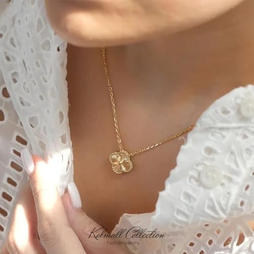 KELMALL Dainty Four Leaf Clover Necklace for Women – 18K Gold Plated Stainless Steel Lucky Charm Pendant – Elegant Minimalist Jewelry Gift, Box Packed3