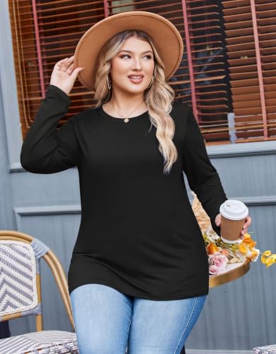 Image of IN'VOLAND Womens Plus Size Long Sleeve Shirts Crew Neck Basic Tee Fall Tops | Lightweight T-shirts Casual Blouses Fall Outfits