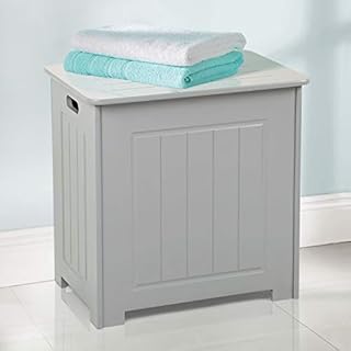 Taylor & Brown Wooden Bathroom Laundry Cabinet Storage Cupboard Chest Bin Wooden Basket Unit, Grey 51cm x 40cm x 51cm