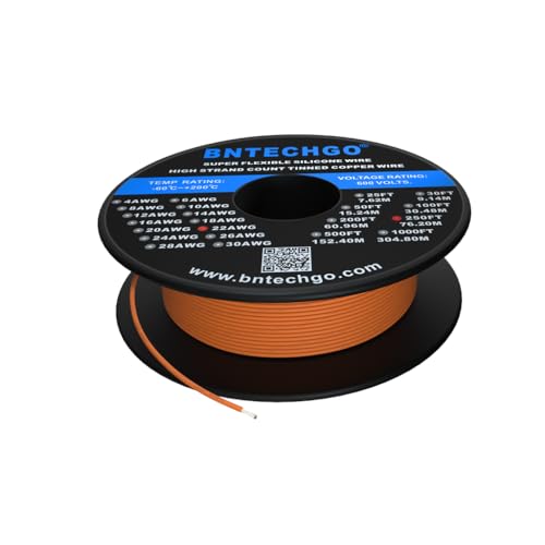 Fil de silicone 22 AWG orange souple 250 pieds câble cuivre étamé