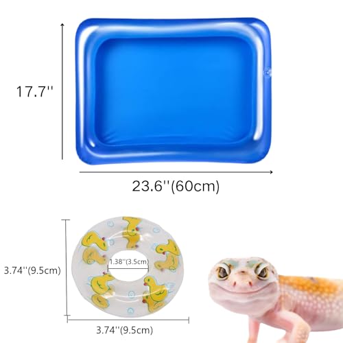 Lizard Bath Pool & Collar Rings Set - Inflatable Reptile Bathing Swimming Pool Bathtub Reptile Swim Float Ring for Leopard Gecko Amphibians Habitat Accessories Grooming Health Supplies (Blue) - Thumbnail 2