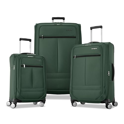 Samsonite 3-PC Soft-Sided 21/25/29 (Carry-On Medium Large Checked) Lightweight Expandable Element Luggage Set: 2 Front & Side Pocket Four Spinner Wheels Adjustable Handle Durable- Deep Green