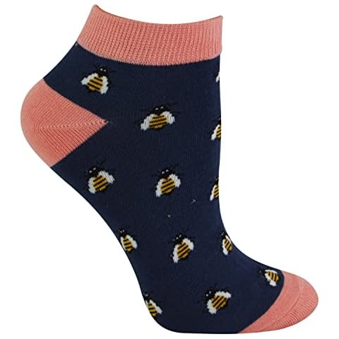 Ladies Bamboo Trainer Socks | Miss Sparrow | Breathable Low Cut Socks Women (4-7, Honey Bees (Navy)) (SPA-TRAI-MN) Cover