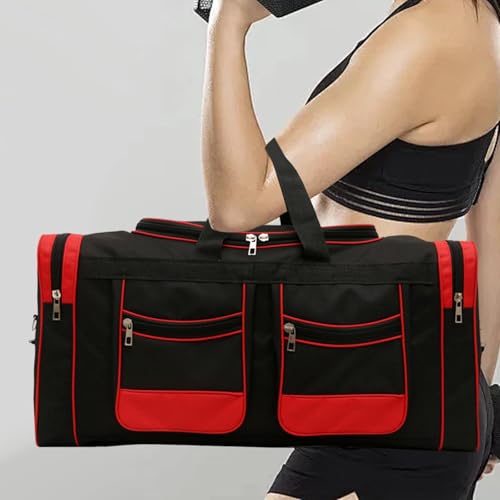 Duffel Bag, Gym Bag,Lightweight,Portable Handbag Large Capacity with Strap Luggage Storage Weekender Carry on, red black4