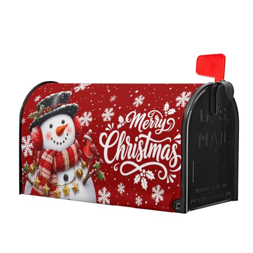 Image of Harooni Christmas Snowman Mailbox Covers Magnetic Standard Size 25.5 inch X 21 inch | Christmas Red Cardinal Bird Mailbox Wraps Winter Snowflake Letter Post Box Cover for Home Garden Outdoor Yard