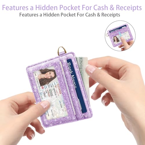 Image of Slim Minimalist Front Pocket RFID Blocking Credit Card Holder Small Wallet Cute Card Cases for Women,Glitter Purple
