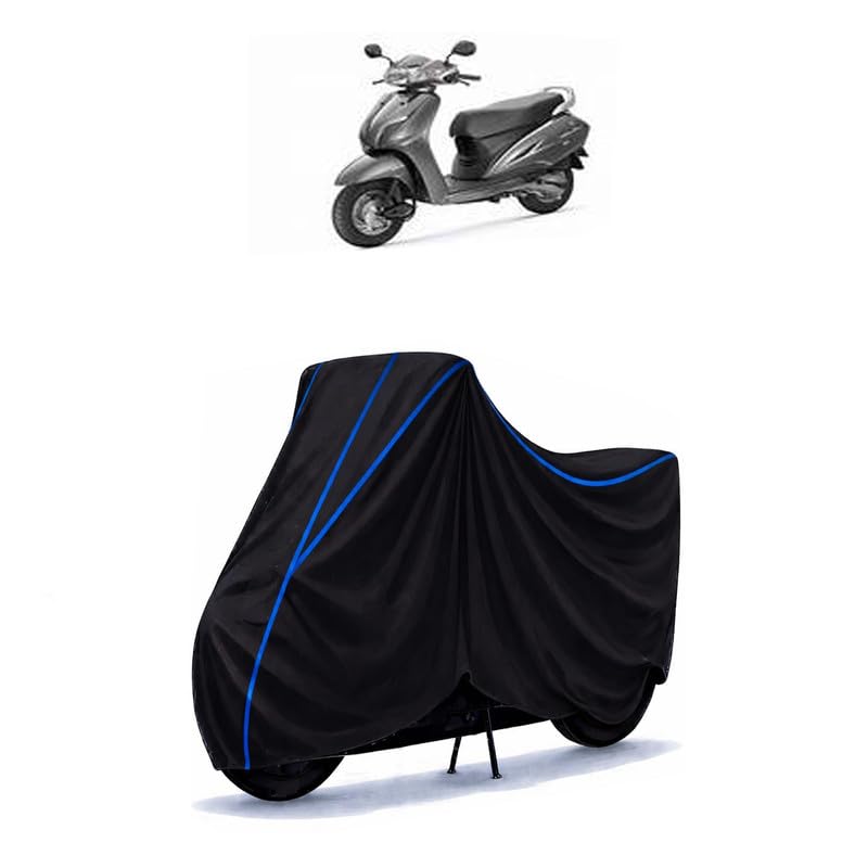 Image of Scooty Cover Water Resistant for Activa 4G | Universal Scooter & Bike Cover | Heavy Duty UV Dust, Rain & Scratch Protection | Elastic Fit All Weather Indoor Outdoor | Black with Blue Piping