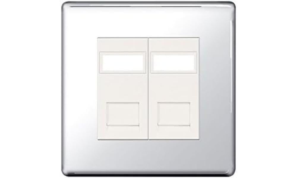 British General Polished Chrome Bg-Nexus-Flat-Plate Screwless Flat Plate Double Rg45 Data Outlet Socket, Finish Size 0.2425084882