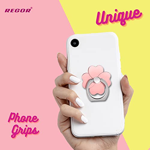 Image of Regor Finger Grip & Mobile Holder | Cell Phone Grip Holder for Hand & Mobile Back Holder | Selfie Holder & Works as iPhone Stand & Android Phone Stand for Desk - Leaf Rose Gold