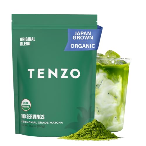 Tenzo Tea Matcha Green Tea Powder - USDA Organic Ceremonial Grade - Paleo, Kosher, Vegan - Authentic Japanese Matcha - Original Latte Powder 3.53 Ounce