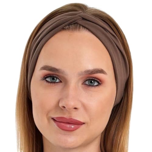 Womens Stretchy Knotted Headbands Solid Color Non-Slip for Yoga Workout Running (Brown 1 Count (Pack of 1))