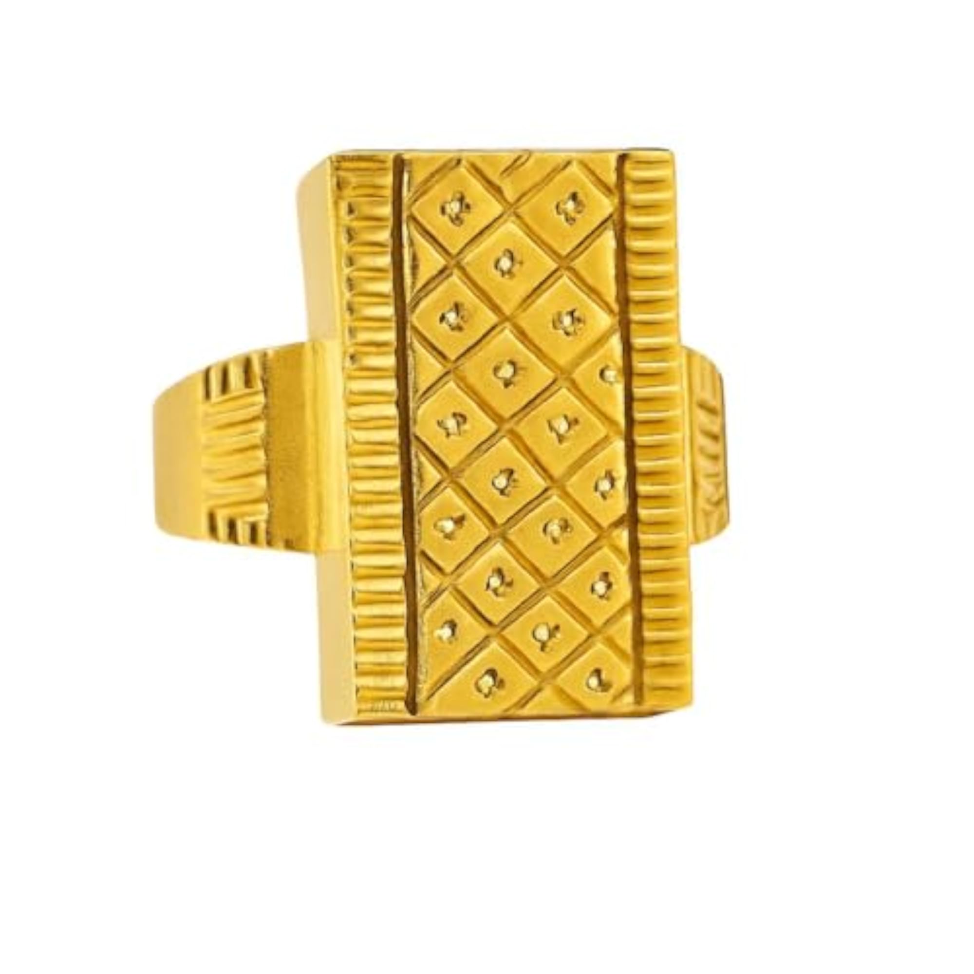 Gold-Plated Rectangular Signet Ring with Engraved Pattern