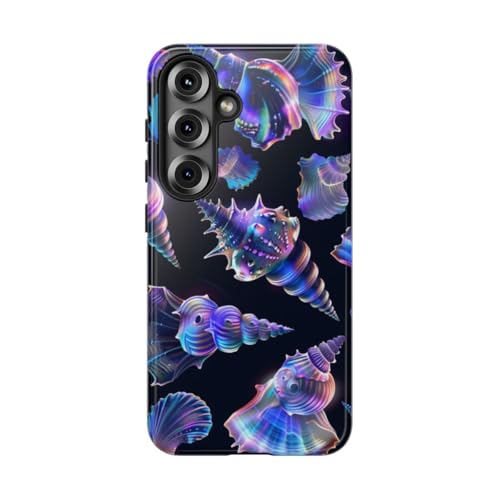 Coque Samsung S25 motif coquillages bleu pastel fluo brillante