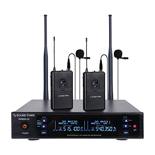 Sound Town Metal 200 Channels Uhf Wireless Microphone System With 2 Lavalier Mics, 2 Bodypack Transmitters And Auto Scan For Church, School, Outdoor Wedding, Meeting, Party And Karaoke (Swm26-U2Ll) #TOP11