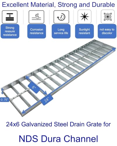 Image of Galvanized Steel Drain Grate, Driveway Channel Cover 24x6 in