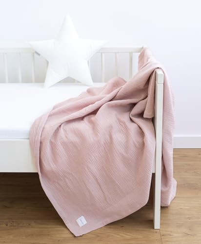 LOOLAY Musselin Decke 150x200cm – 100prozent Europäische Baumwolle – Leicht Atmungsaktiv – musselindecke Sommer für Kinder – Wickeldecke, Reisedecke & Strandtuch (Altrosa)