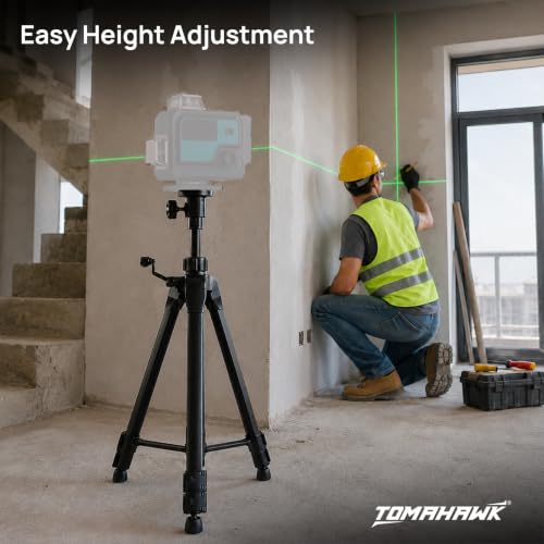 Image of TOMAHAWK TP-B10-Tripod - Adjustable Aluminium Alloy Laser Tripod Stand Holder with 3-Way Pan Head, Bubble Level and Extra 5 /8 inch Thread