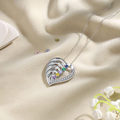 Glamcarat Personalized Mothers Necklace With 5 Birthstones Names Sterling Silver Jewelry For Women Custom Engraved Necklace For Her Birthstone Necklace Five Stones Child Names #TOP2