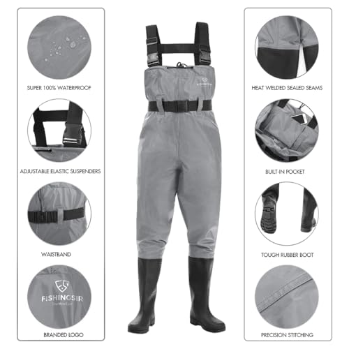 FISHINGSIR Fishing Waders for Men, 2-Ply Nylon/PVC Waterproof Women Chest Waders with Boots, Hunting Waders with Boot Hanger