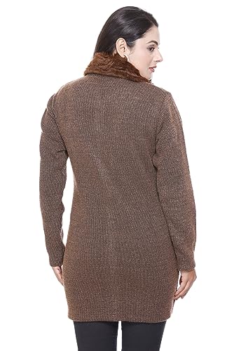 Image of Women Woolen Buttoned Fur Collar Neck Stylish Party Winter Wear Coat Cardigan Sweater
