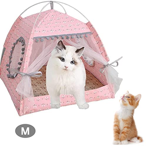 Cat Princess Indoor Tent House Pet Dog Cute Floral Cave Nest Bed Portable Dog Tents Dog House Cave Pink M|Pet Tent #TOP5