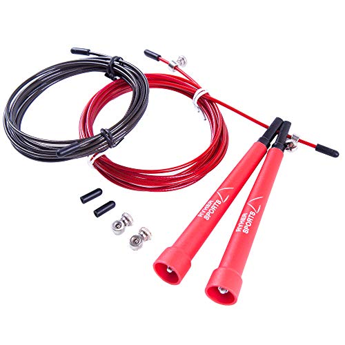 Ryher Corde à Sauter- Speed Rope Crossfit, Fitness, Double Under, Boxe, MMA, Sport- Cardio Training Rope Adulte et Enfant (Rouge)