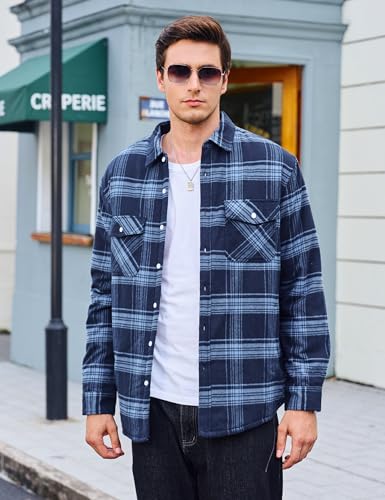 Cotrasen Men's Flannel Shirt Jacket Cotton Plaid Sherpa Lined Fleece Button Down Jacket Coat for Men with 5 Pockets2