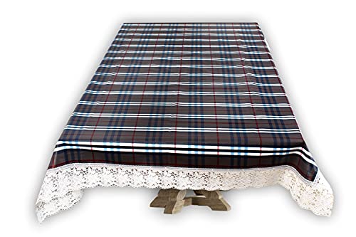 Image of The Furnishing Tree Waterproof PVC Rectangle Shaped 2 Seater Table Cover WxL 45x70 inches Checkered Pattern Black White with White Border lace
