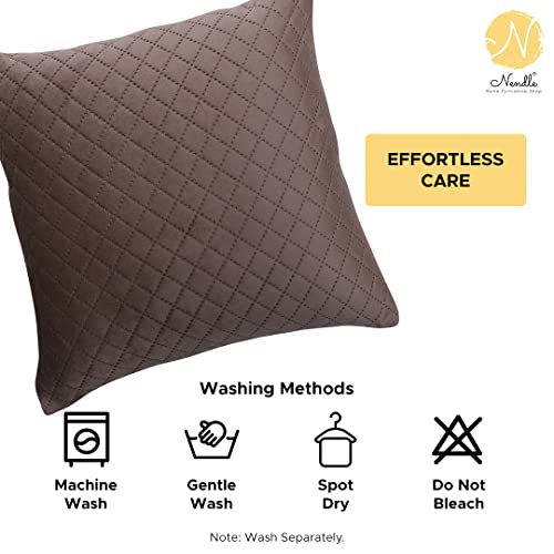 Image of Nendle Luxurious Soft Velvet Solid Color Quilted 210 TC Cushion Covers 16 Inch X 16 Inch Set Of 5 (Light Brown, 40 * 40 Cm)