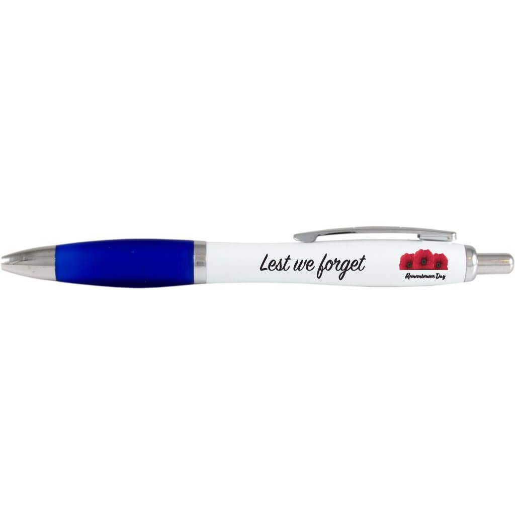 stika.co Pack of 40 Blue Lest we forget pens, Remembrance Day Giveaways, Promotional Ballpen, Events School Office Church Army, Navy