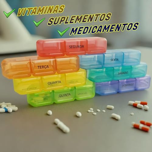 Porta Comprimidos Grande Portátil Estojo Separador Compartimento Remédio Cápsulas Diario Semanal (Co