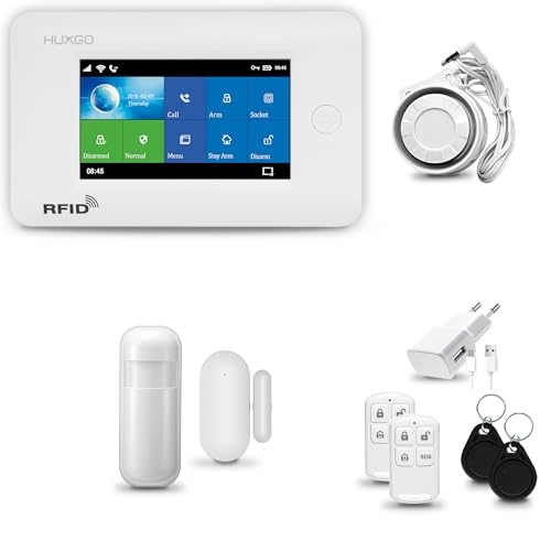 HUXGO® HXA006 Alarmanlage Haus WiFi + GSM mit Sirene | Alarm System mit Bewegungssensor, Fensteralarm/Türalarm | Wohnmobil Alarmanlage Fernbedienung | Smart Home Security TUYA