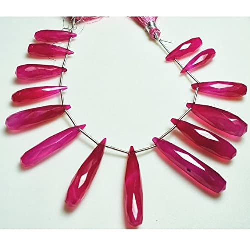 LKBEADS Różowy koralik chalcedonowy, koraliki briolette, koraliki w kształcie łezki, długie krople, fasetowane kamienie szlachetne, 12 sztuk, 8 x 36 mm do 7 x 24 mm każdy