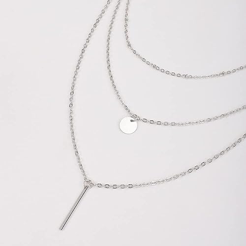 Miniatura 4 de JWICOS Collar de cadena larga multicapa de oro simple para mujeres y niñas, colgante de barra minimalista, collar largo vertical Lariat