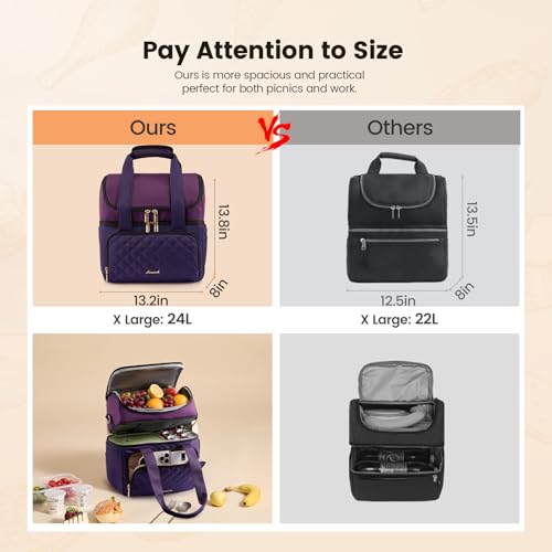 LOVEVOOK Insulated Lunch Bag For Women,X Large Double Deck Adult Lunch Box,Teacher Lunch Tote Bag With Cup Holder,Leakproof Cooler Bag With Adjustable Shoulder Strap For Work Picnic Beach,Larger 24L by LOVEVOOK - Used condition - Image 4