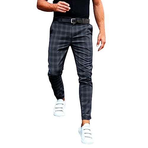 Pantalones sueltos con cremallera a cuadros de moda para hombre, pantalones sueltos de gran tamaño, pantalones rectos para el tiempo libre, Negro , XXL