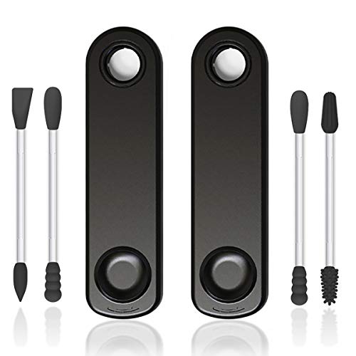 Reusable Silicone Cotton Swabs Portable Washable Double Tipped Swabs for Ear Cleaning, Beauty Treatment-2 Pack Cleanable Silicone Swabs with Dust-proof Case[Upgraded Version] (Black)