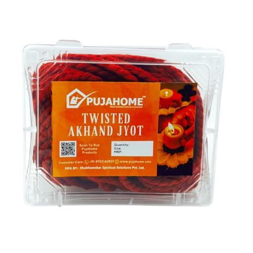 Image of Twisted Cotton Wicks for Akhand Jyot - Pack of 12 | Long Jyoti Diya Batti for Pooja, Aarti, Mandir, Temple & Home Worship | Oil Lamp Deepak Cotton Wicks | Red Colour