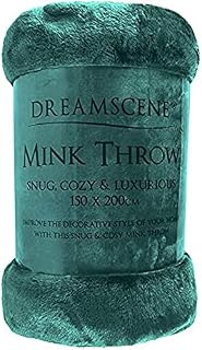 Dreamscene Luxury Faux Fur Mink Fleece Throw Over Sofa Bed Soft Warm Large Blanket for King Size Bed - Emerald Green, 200 x 240 cm
