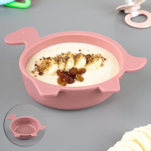 Kaplumbağa Figürlü Silikon Bebek Mama Kasesi, Şekilli Bebek Beslenme Kasesi, Pembe