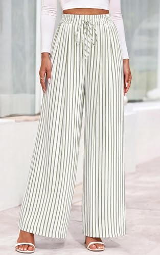 Image of PRETTYGARDEN Womens Pants Elastic Waist Floral Lightweight Palazzo Pants for Women Casual Lounge Wide Leg Pants Woman