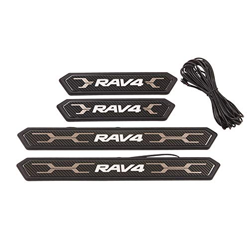 Boyousトヨタ 新型RAV4&RAV4 PHV XA50系 専用設計LED点灯スカッフプレート カーボンファイバーブラック ステンレス ステップガード 純正設計 サイドステップ 防キズ 防汚れ 4P【LEDタイプ】