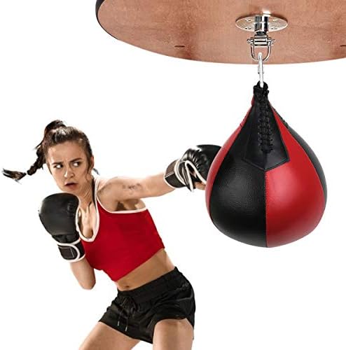 DricRoda Boxing Speed Bag, Leather Punching Ball Dodge Striking Bag with Free Pump, for Gym MMA Training Boxing Sports