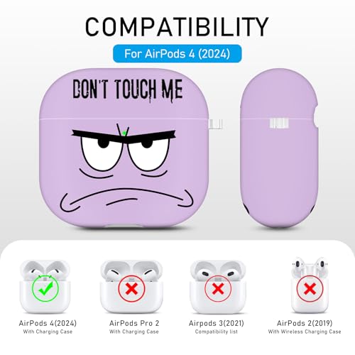 Image of for Apple Airpods 4th Generation Case Cover(2024),Don't Touch Me for Airpods 4 Cover with Keychain /Lanyard Soft Cute Shockproof Covers for Women Men Compatible AirPod 4 Case,Lavender