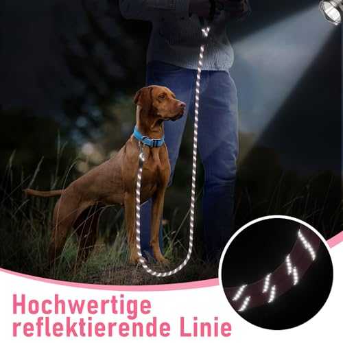 X XBEN Schleppleine für Hunde, 7M Starke Hundeleine mit Bequemen Gepolsterter Griff, Trainingsleine Laufleine für Kleine Mittlere Große Hunde, Abschließbarer Karabiner, Rosa