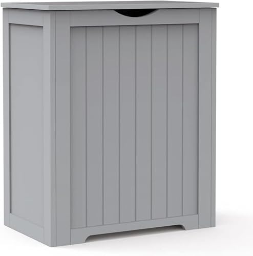 Wooden Laundry Bin Chest Storage Hamper Basket With Lid Bathroom Storage Freestanding Cabinet White &Grey (Grey)