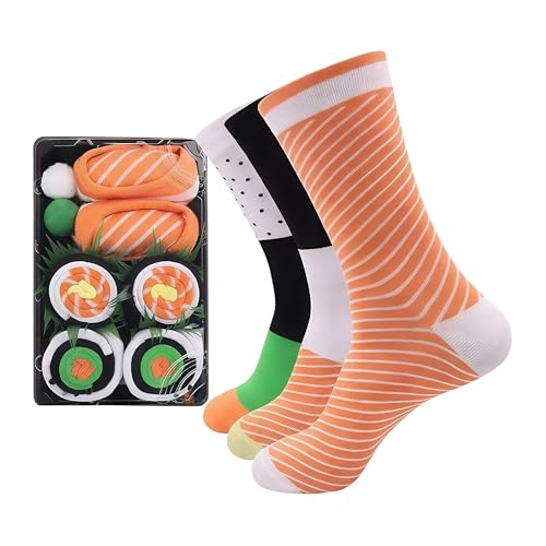 GKINIKG Sushi Socks Gift Box 3 Pairs Long Crew Socks Novelty Funny Food Socks Sock Gift Set for Men and Women