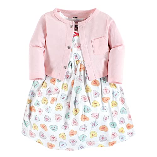 Image of Hudson Baby Infant and Toddler Girls Cotton Dress and Cardigan Set