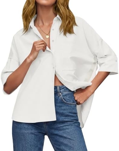 Cicy Bell Womens Summer Oversized Button Down Shirts Half Sleeve ...
